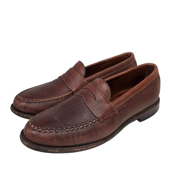 Allen Edmonds Mens 10.5 D Patriot Penny Loafer Brown Pebble Grain Leather USA main image 10